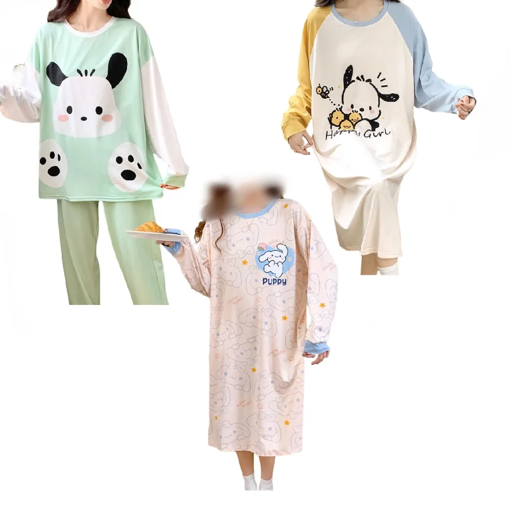 

Sanrios Anime Kawaii Pochacco Spring Autumn Seasons Girl Pajamas Cartoon Pure Cotton Long Sleeved Super Loose Home Wear Gift