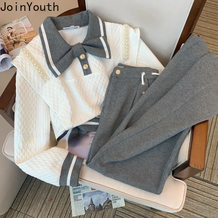 Модный комплект из 2 предметов женская одежда милые толстовки с капюшоном штаны