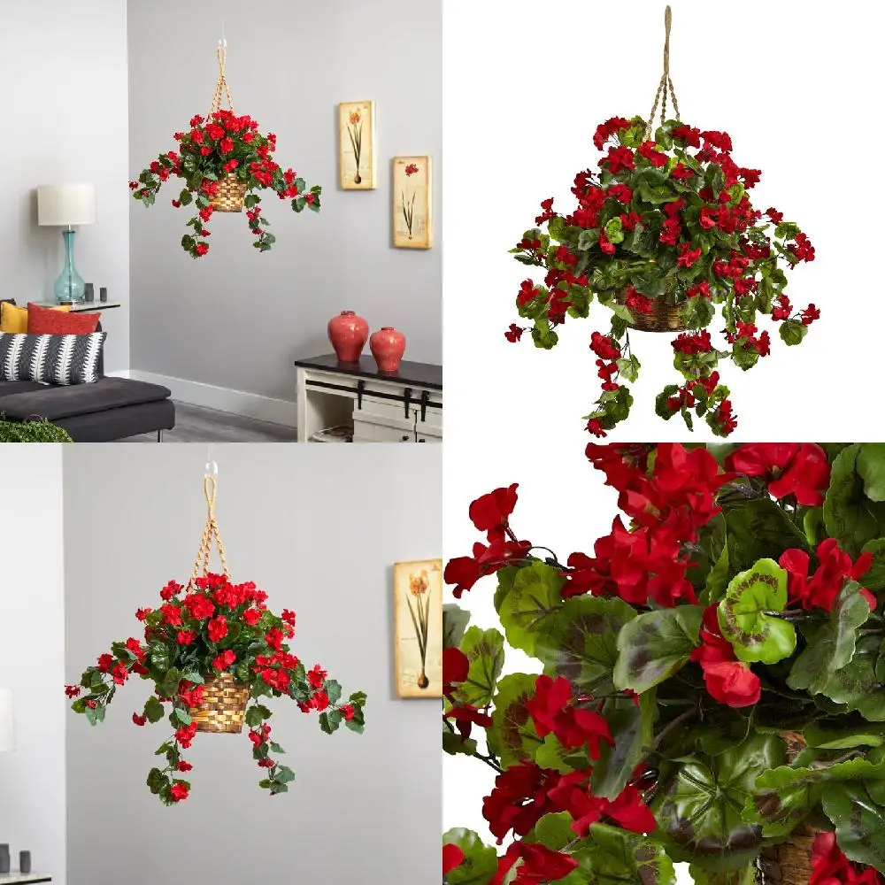 

Charm & Beauty Red Lovely Artificial Geranium Hanging Basket Decoration for Home Office Garden