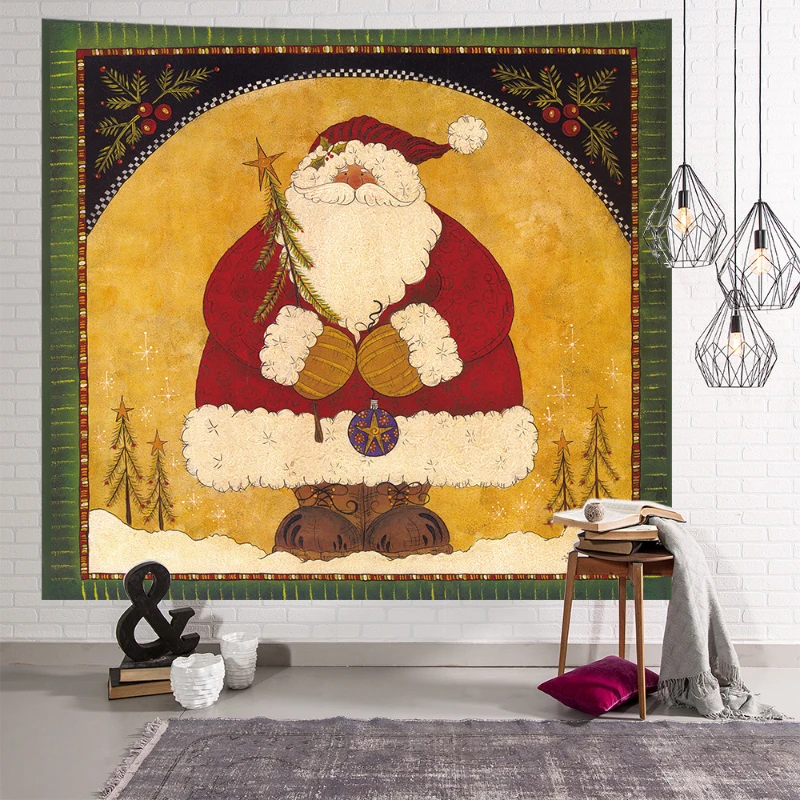 

Декоративный гобелен для новогодней комнаты, большой мультяшный Санта-Клаус, праздничная атмосфера, подвесная ткань, рождественский подарок, украшение для камина