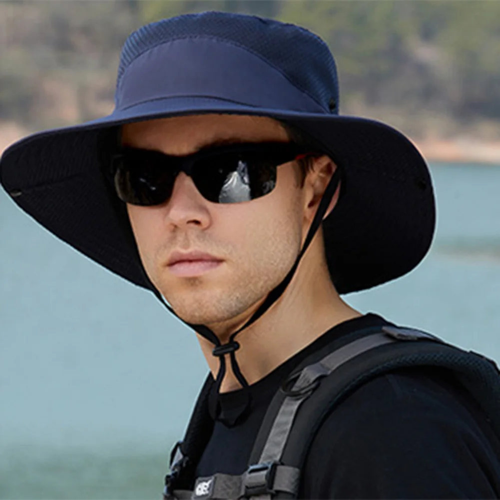 

Portable Fisherman Hat Mesh Holes Wide Brim Hat Breathable Outdoor Hiking Boonie Hat Sun Hat For Men Women 2022 NEW