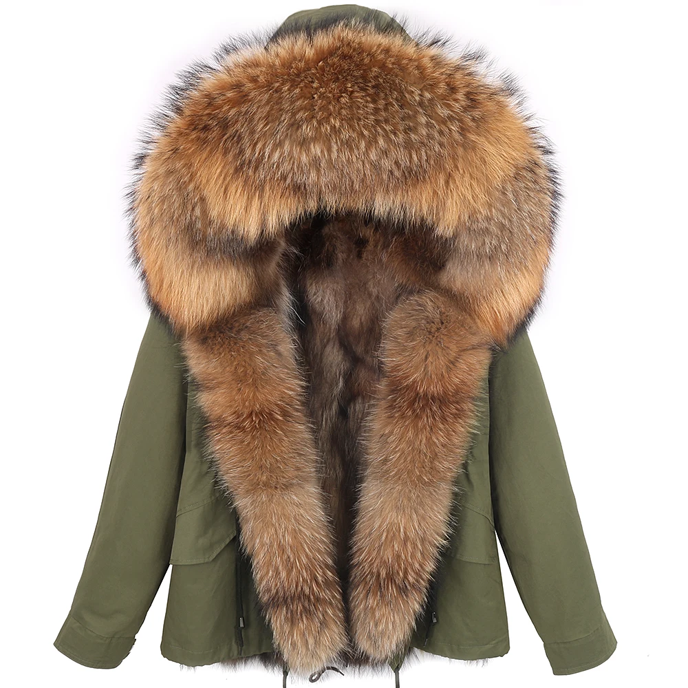 2022 Fashion Real Fur Coat Winter Jacket Women Short Parka Waterproof Natural Fox Fur Collar Hood Thick Warm Raccoon Fur Liner