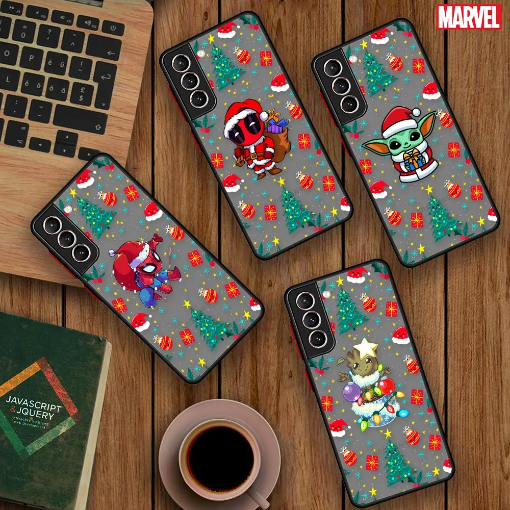 

Christmas Marvel Shockproof Case Fundas For Samsung S22 Ultra Galaxy S21 S20 FE S10 S9 Plus Cases Matte Cover Deadpool Baby Yoda