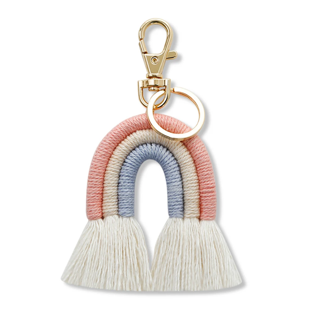 

Weaving Rainbow Keychains for Women Boho Handmade Key Holder Keyring Macrame Bag Charm Car Hanging Jewelry Gifts C