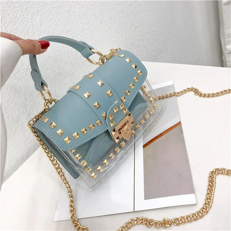 Chain Rivet Elegant Women Handbag PU Leather Hasp Handbag  Candy Colors Shoulder Bag And Purse Cross Body Shoulder Messenger Bag
