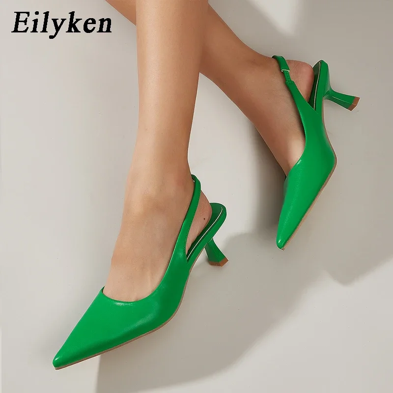 

Eilyken/Новинка 2024 года; Дизайнерские женские туфли-лодочки; Босоножки на тонком низком каблуке в сдержанном стиле с острым носком; Туфли без задника; Tacones Mujer