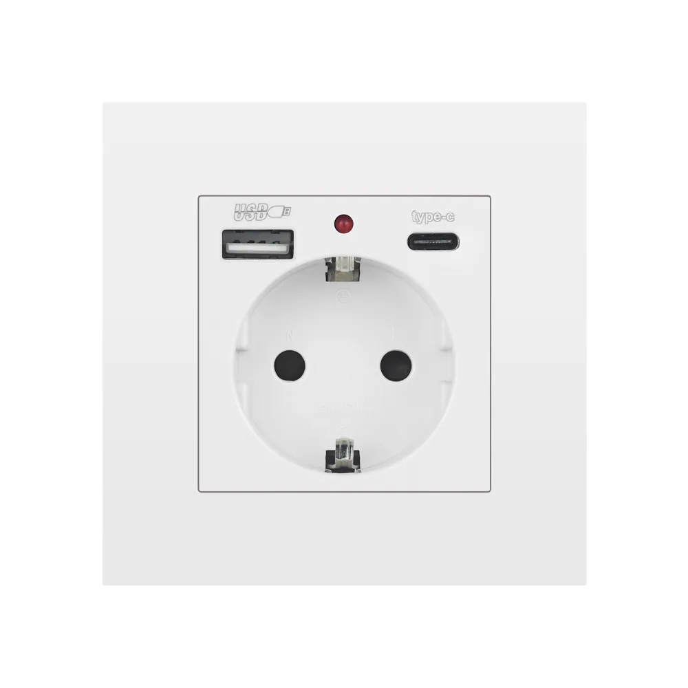 

VISWE EU Usb wall socket 86mm*86mm PC Panel USB and Type c Plug Output 5V 2A,16A 250V Outlet Suitable for European standard box