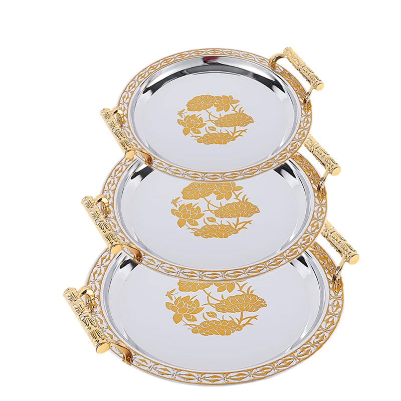 

1Pcs Round Flower Pattern Pallet Hotel Fruit Snack Tray Restaurant Food Dish Buffet Plate Home Kitchen Supply