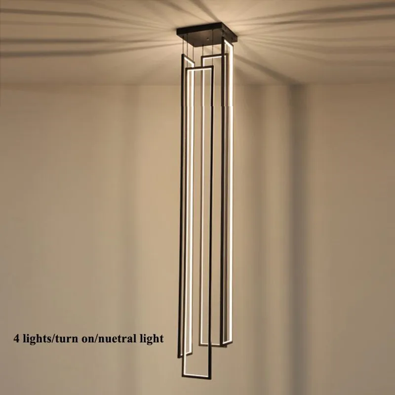 

Modern Black Rectangle Led Chandeliers Lighting Living Room Decor Led Chandelier Lamp Stair Loft Hanging Light Fixture Luminaire