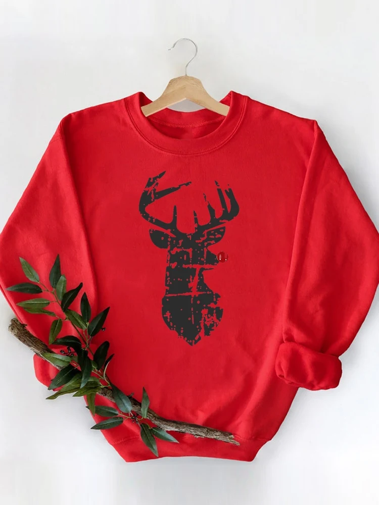 

Sweatshirts Deer Face Trend Winter 90s Holiday Merry Christmas Women Fashion Clothing Casual Female Print Graphic Pullovers
