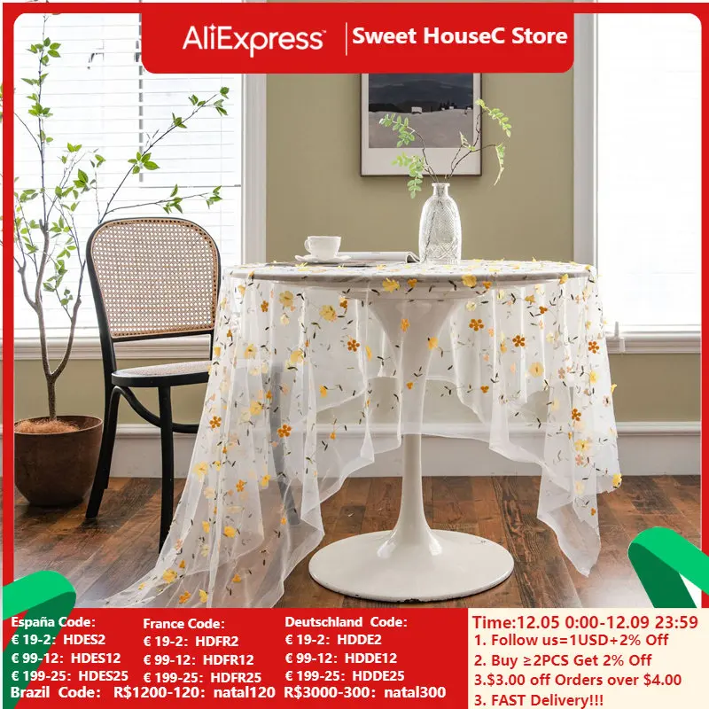 

Embroidery Square Table Cloth Vintage Lace Decorative Tablecloth Dining Drooping Table Cover Overlay Wedding Party Home Decor