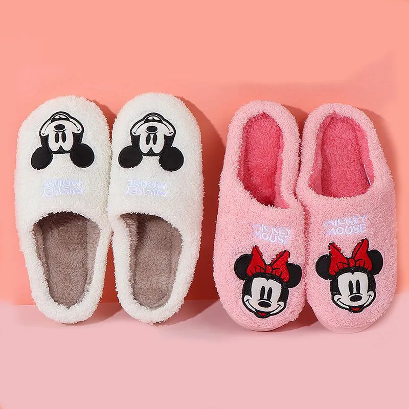 

Новые милые плюшевые хлопковые тапочки с Микки Маусом и Минни Маусом, домашняя обувь, противоскользящие Мультяшные тапочки для девочек