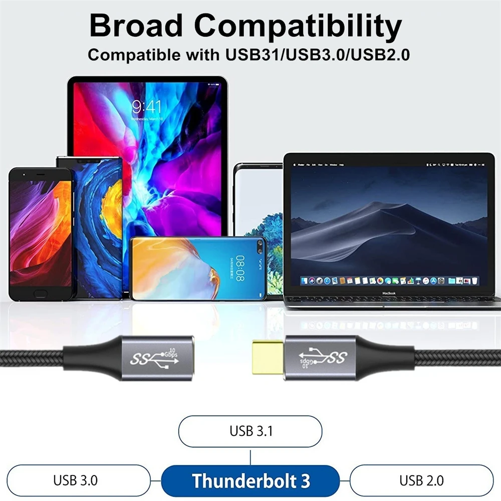USB C 3.1 Gen2 10Gbps Extension Cable Type C to C PD 100W QC4.0 3.0 5A Fast Charging Cable For MacBook Pro 4k 60Hz Video Cable images - 6