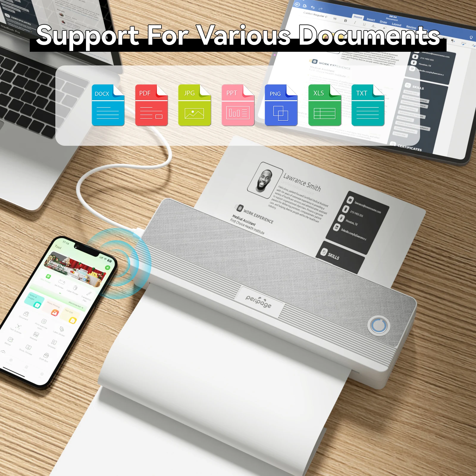 Фото Peripage P81 Бесчернильный портативный термопринтер формата А4 Bluetooth PDF Excel Word Машина для печати документов Рулон бумаги для офисной работы и дома №4