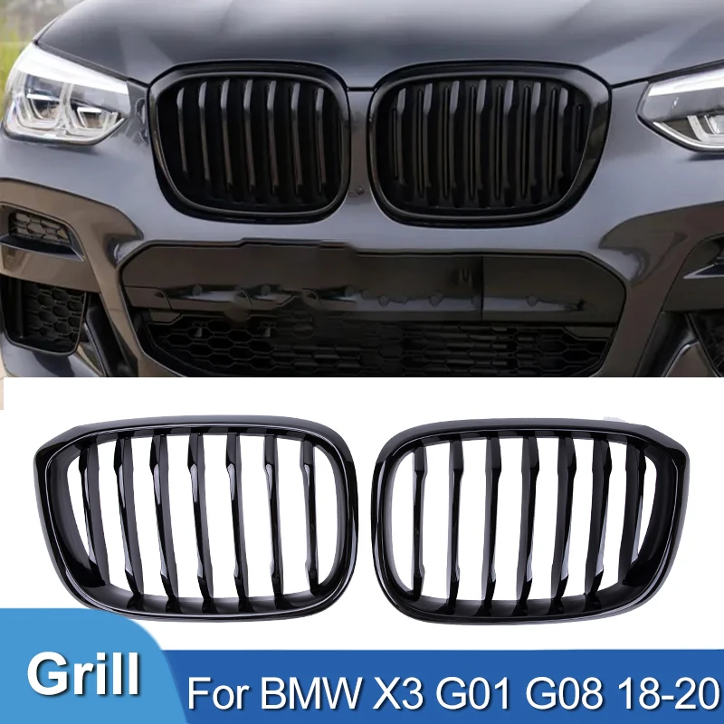 Pulleco Gloss Black Car Front Kidney Grilles ABS Racing Grill Single Slat Grille For BMW NEW X3 X4 G01 G02 G08 18-20 Accessories