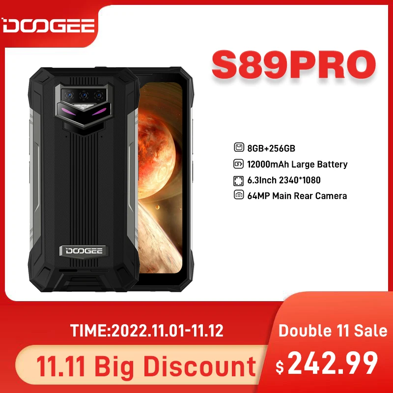 Ceny DOOGEE S89 Pro Helio P90 64MP Kamera 12000mAh Bateria 65W Szybkie ładowanie Wytrzymały Telefon 8 + 256GB Android 12 Night Vision Wersja Globalna Smartphone Wielokolorowe światło Oddechowe