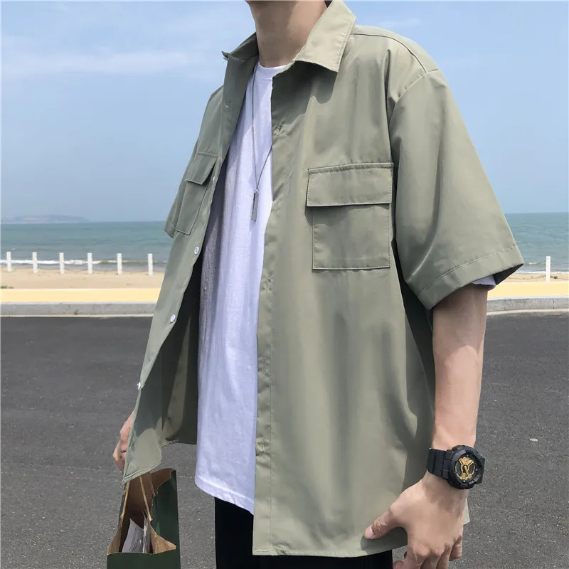 Blusa informal de manga corta para hombre, camisa holgada a prueba de sol, estilo Hippie Harajuku, de gran tamaño, para verano