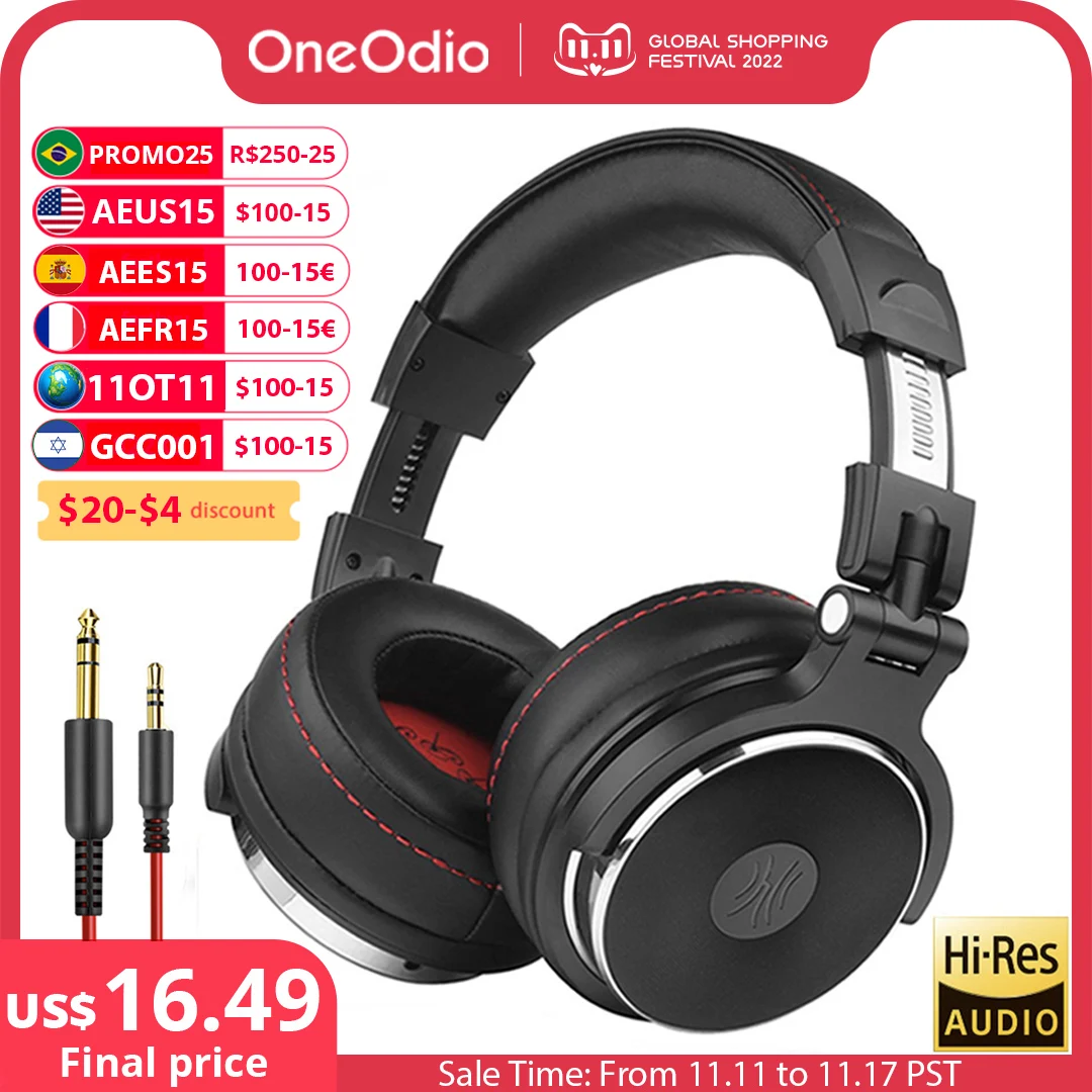 Oneodio Wired Professional Studio Pro DJ Headphones With Microphone Over Ear HiFi Monitor Music Headset Earphone For Phone PC