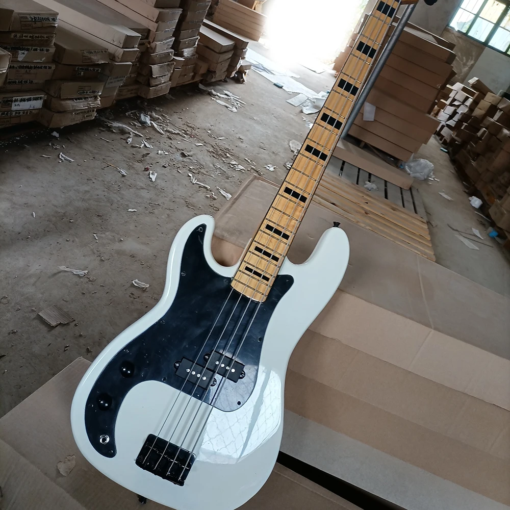 

Left Hand 4 Strings White Electric Bass Guitar with 20 Frets Maple Fretboard Customizable
