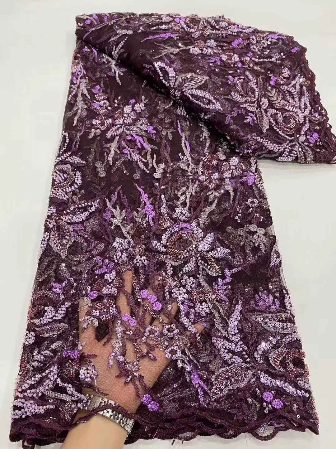 

African beads Lace Fabric SYJ-0 High Quality Sequins Wedding Dress For Women Fashion Embroidery Fabric For Sewing