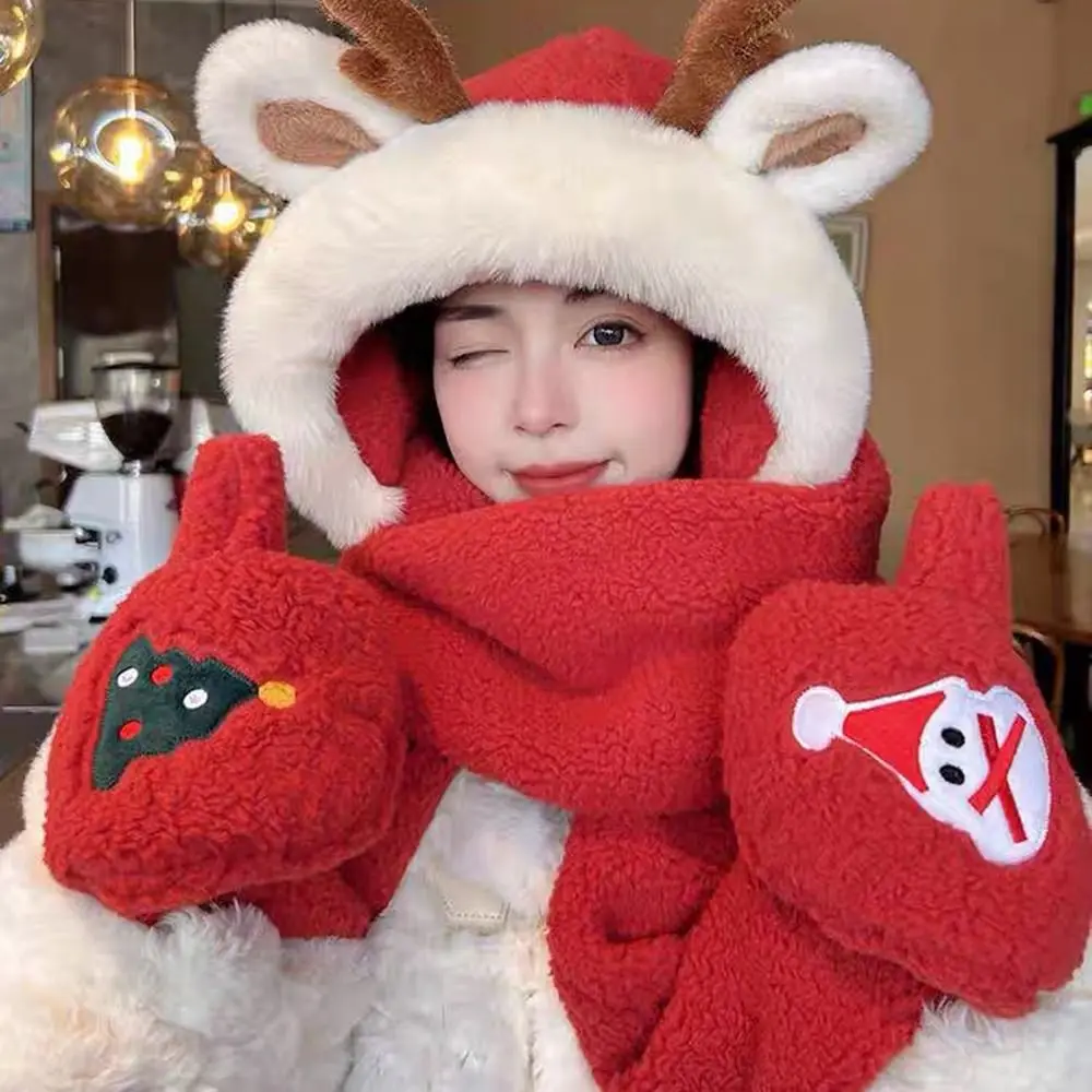 Милая рождественская шапка с красными рогами свободная плюшевая вязаная