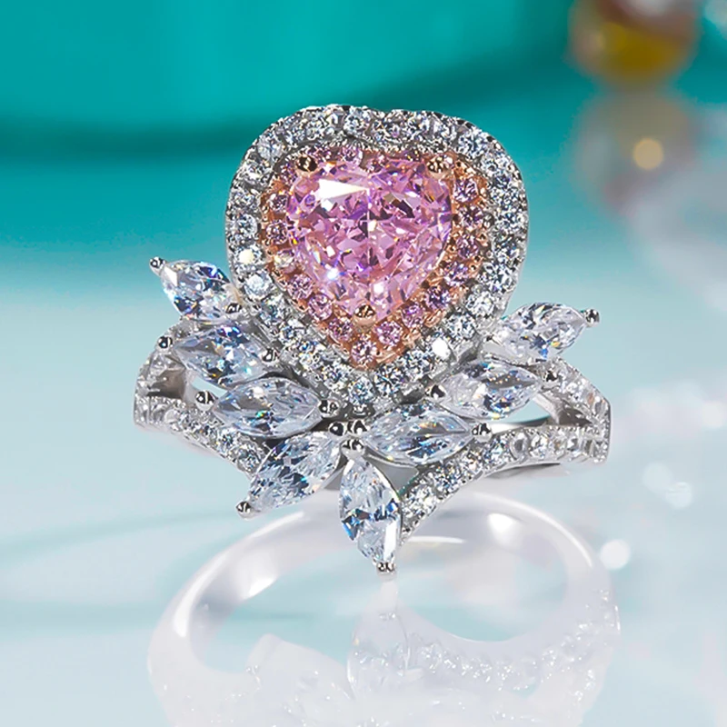 

QINHUAN New S925 Sterling Silver Heart-shaped Ring High Carbon Diamond Romantic Luxury Ring For Women Fine Jewelry Super Flash