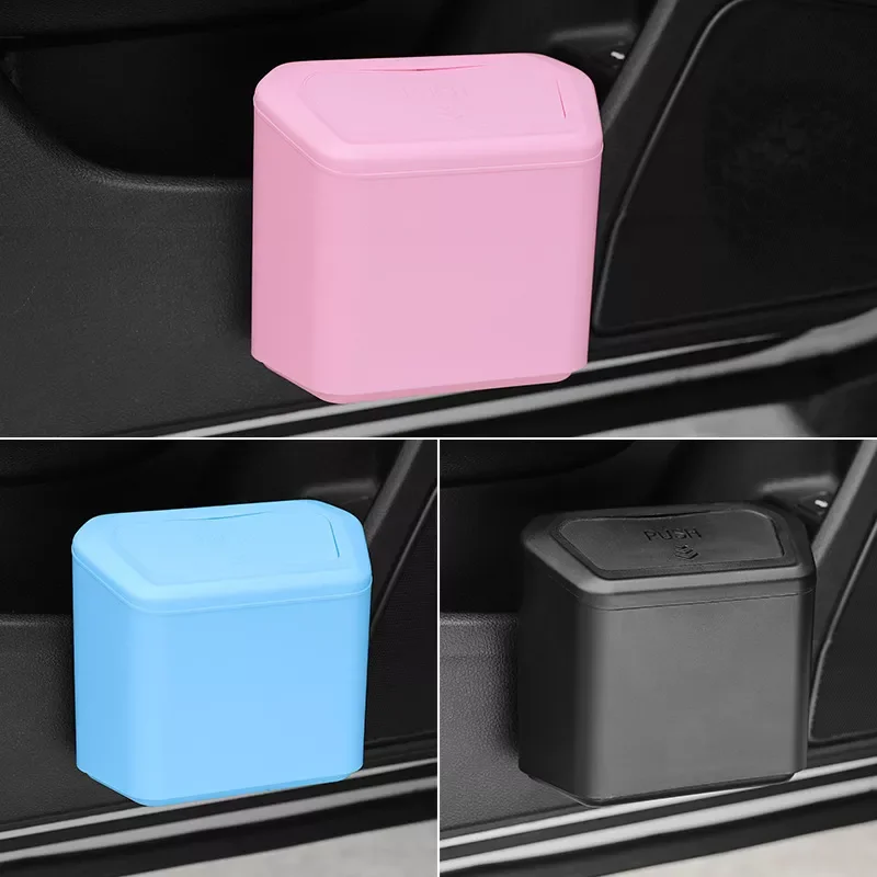 

Trash Bin Hanging Vehicle Garbage Dust Case Storage Box Black Blue Pink PP Square Pressing Type Trash Can Auto Accessories