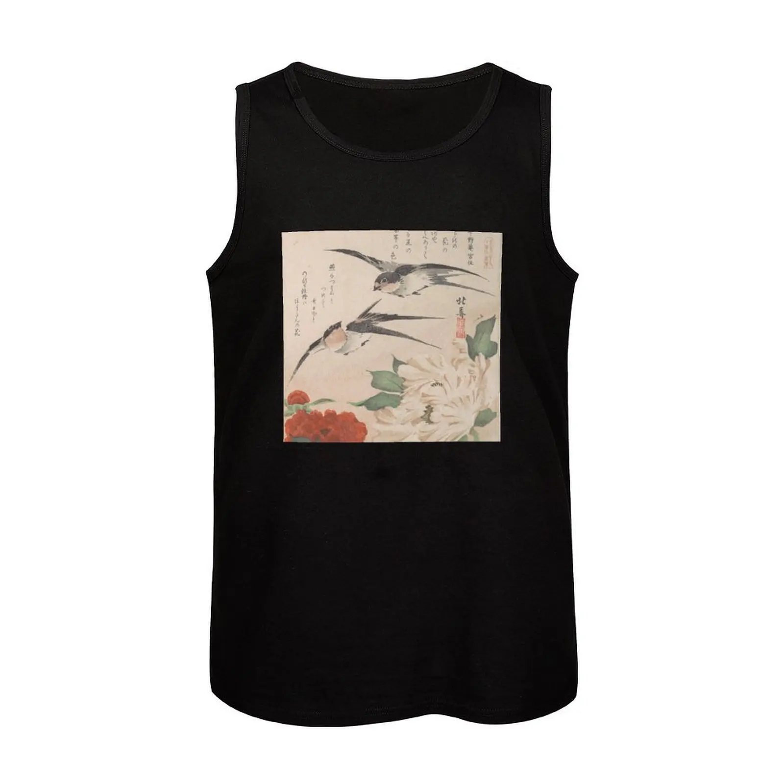 Ласточки и пионы Японский Edo Art (kachō) Майка мужская одежда Рубашка для