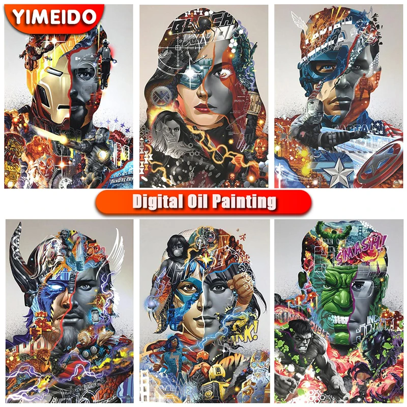 

Oil Painting By Numbers Marvel Avengers Iron Man on Canvas Handmade Drawing Paint By Number Cartoon for Adults Picture Coloring