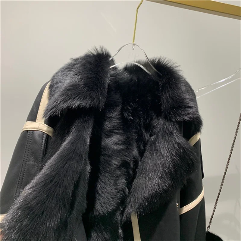 Winter New Women Sheep Wool Fur Real leather jacket sheepskin Double face Coat Oversized