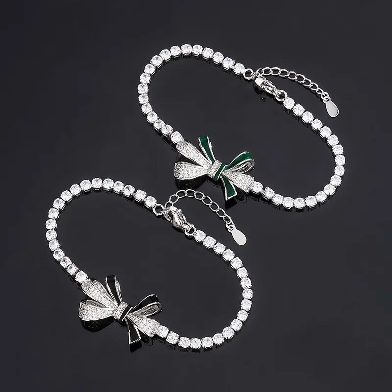 

Luxurious Green Enamel Bow-knot Bracelet Butterfly Women's Jewelry 5A Cubic Zircon Dress Accessory Wedding Anniversary Gift