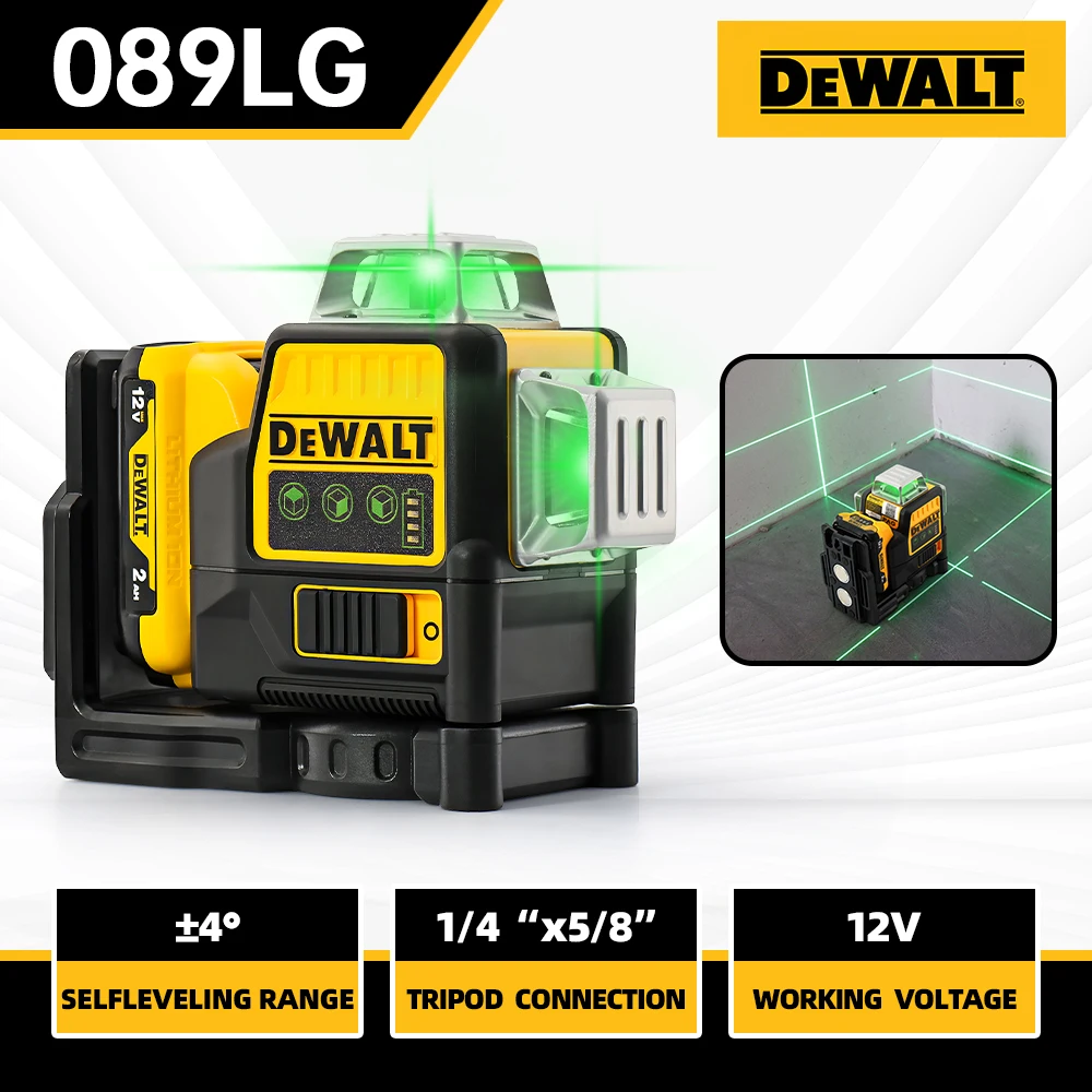 Фото 2024 Dewalt DW089LG 3 стороны * 360 12 линий лазерный уровень горизонтальный зеленый Lighttool метр открытый степень вертикальный аккумулятор 12 В №1