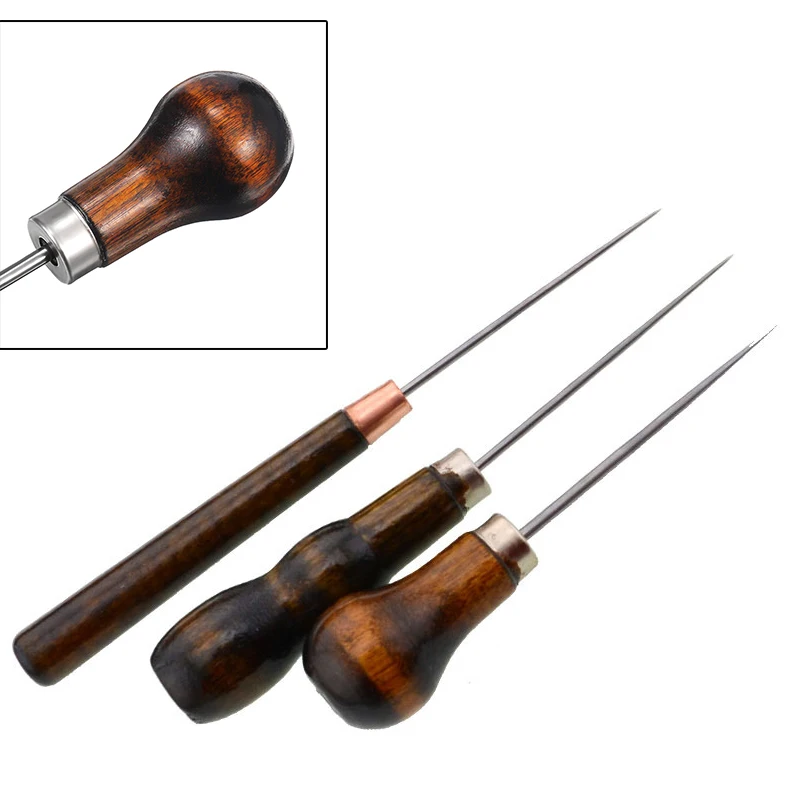 

1Pc Professional Leather Wood Handle Awl Tools Sewing Accessories Stitching Awl For Leather Craft Stitching Sewing Supplies New