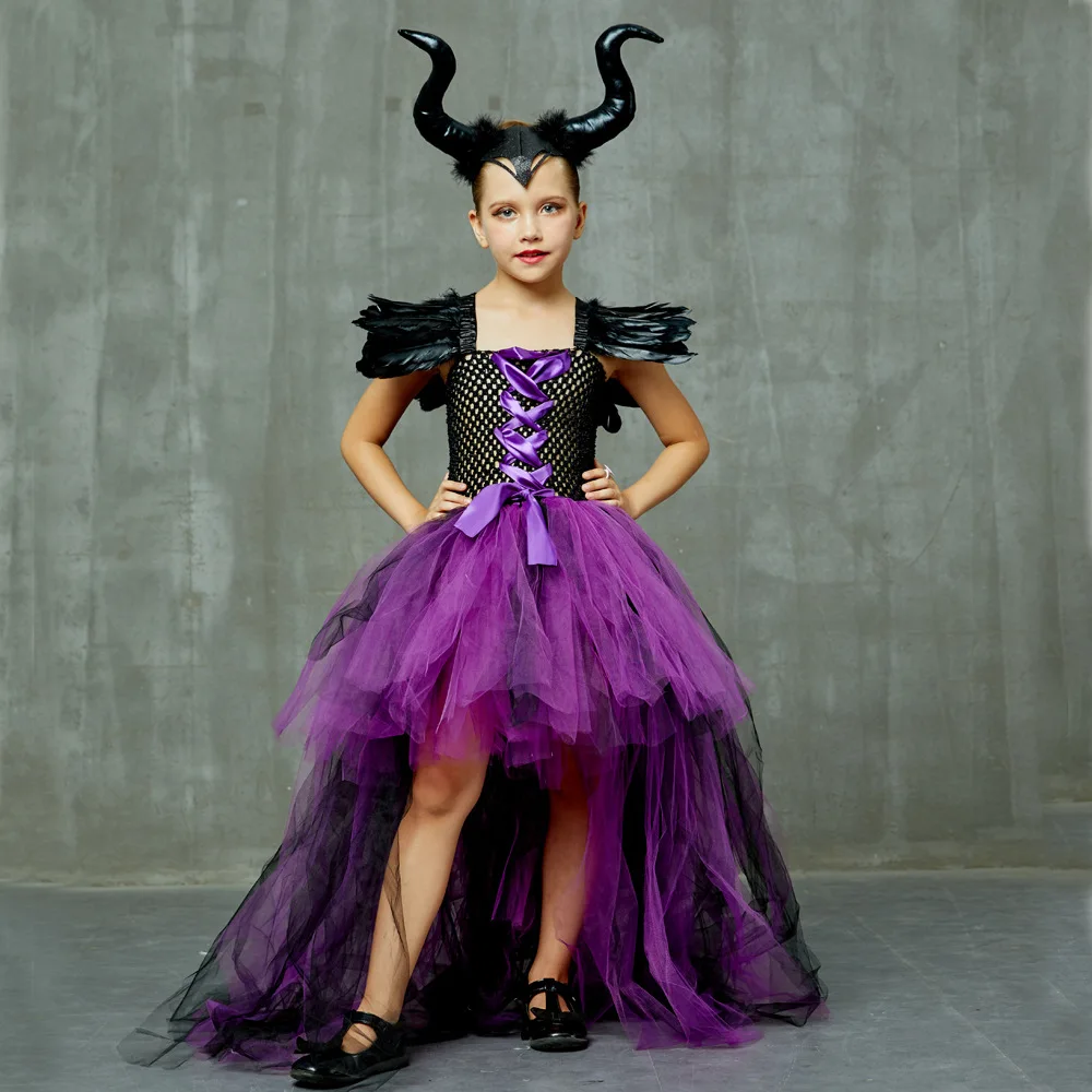 

Kids Child Halloween Cosplay Show Costume Girls Dresses Trailing Fishtail Front Short Back Long Catwalk Princess Strap Dress