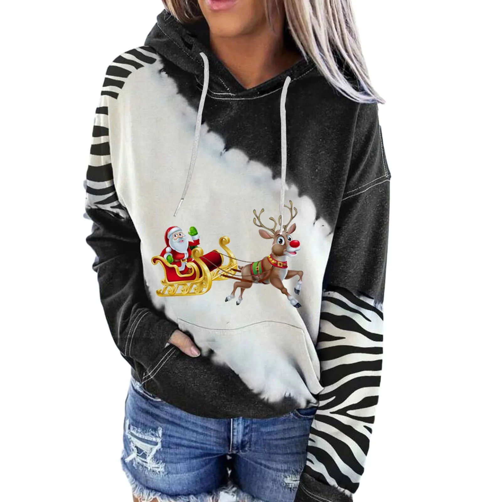 

Женские осенне-зимние хлопковые толстовки с капюшоном и мультяшным принтом, Повседневный пуловер с капюшоном, Рождественская Толстовка большого размера, Y2K Топы