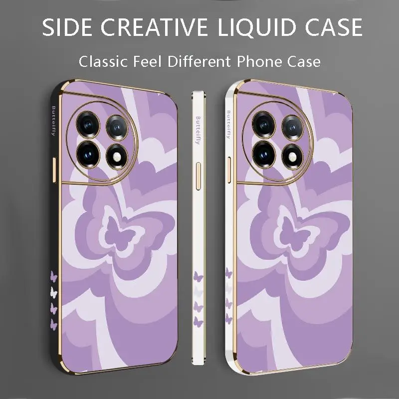 Purple Gradient Butterfly Luxury Plating Phone Case For Oneplus 11 11R 10 Pro 10R 10T 9R 9RT 9 8T 8 8 Pro Cover