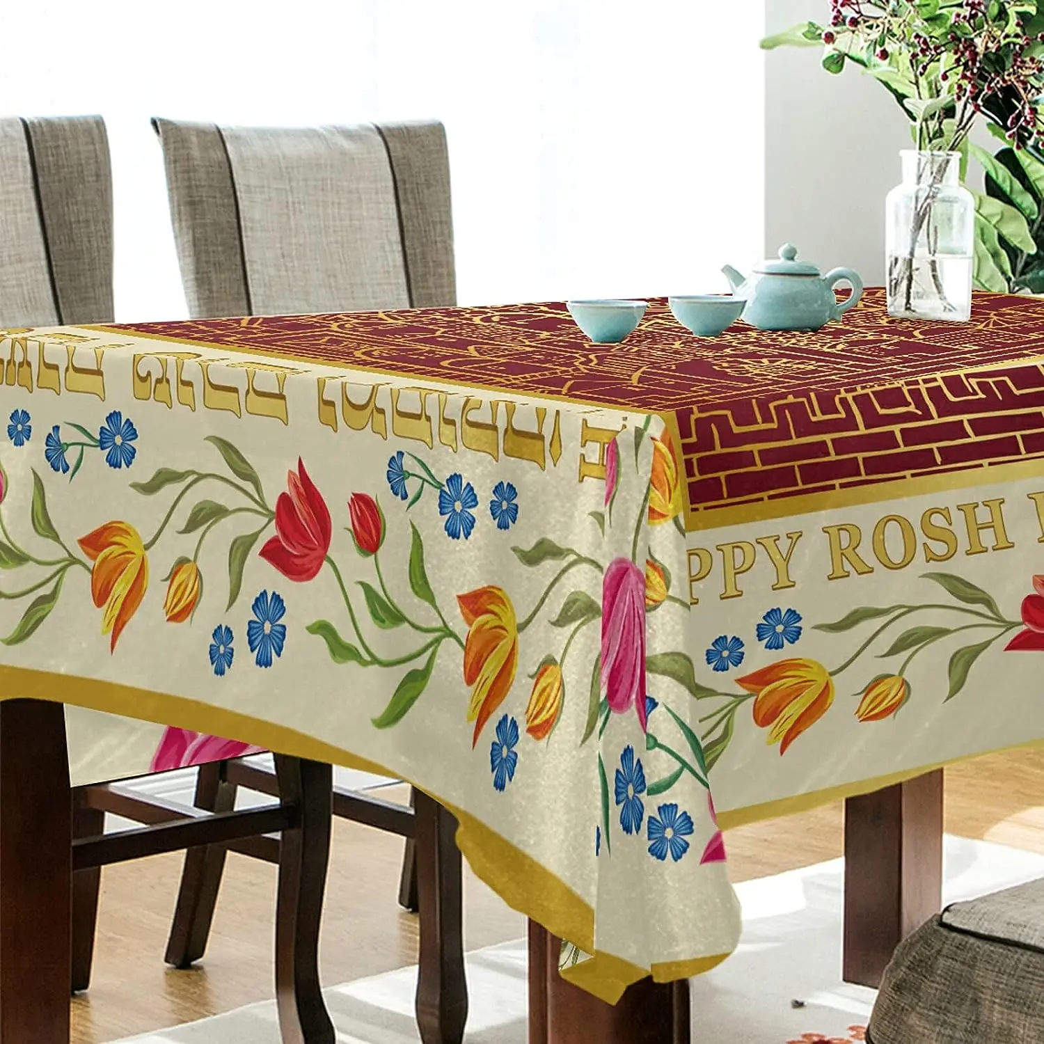 Фото Кухонная прямоугольная скатерть Rosh Hashanah, кофейный столик, декоративная столовая скатерть, аксессуары для кухни и столовой №5