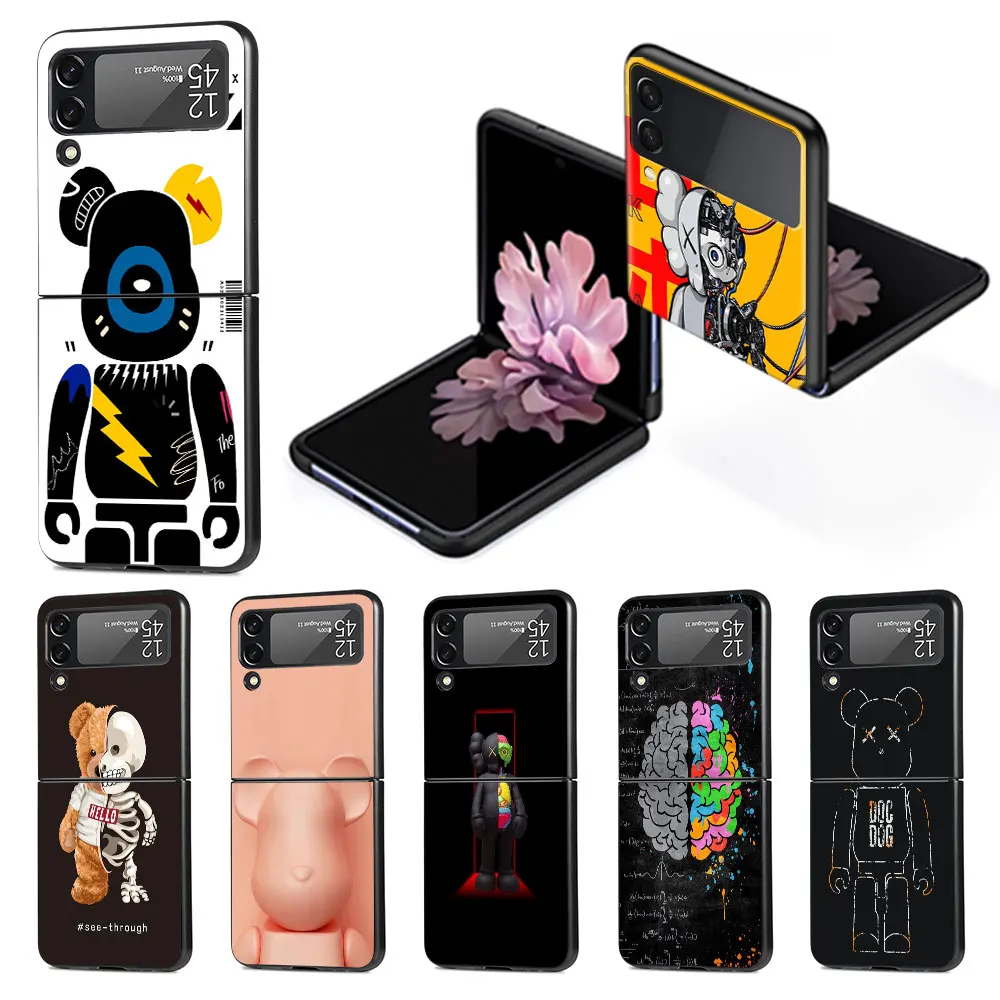 

Чехол для телефона Samsung Galaxy Z Flip4 Flip3, флип-чехол с надписью Z, 4, 3, чёрные жесткие чехлы из поликарбоната, Zflip3, Zflip4, чехол с роботом-медведем