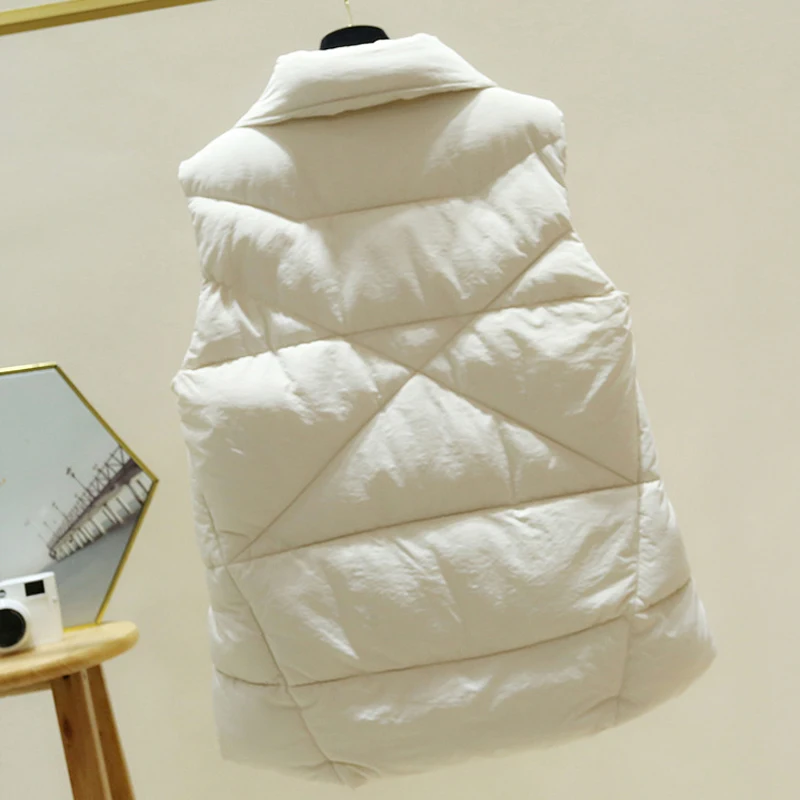 Korean Fashion Winter Solid Color Down Puffer Vest Women Sleeveless Coats Simplicity Student Style Straight Parkas Vest Jackets