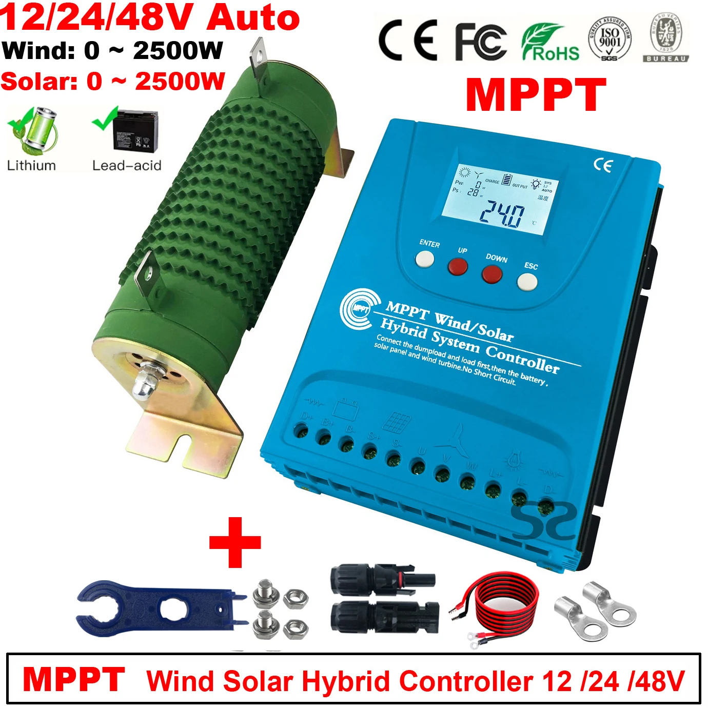 

NEW 4000W 3000W 2000W 1000W 12V 24V 48V Wind Solar MPPT Hybrid Controller Pioneer Version Charge Lithium Lead Acid GEL Bat