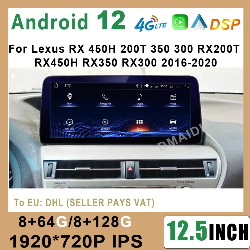 

For Lexus RX RX200t Rx300 Rx350 Rx450h RX400h RX350L 12.5" Android 12 8+128G Car Radio Multimedia Video Player CarPlay Autoradio