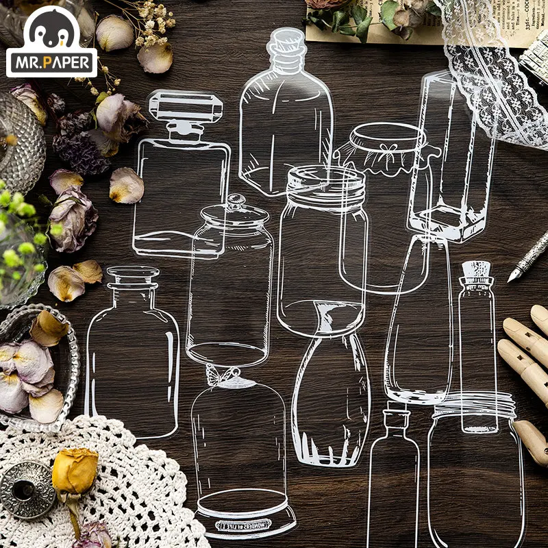 

Mr. Paper 20pcs/Bag Creative Utensils Theme Stickers Glass Bottle Printing Transparent Stickers Decorative Stationery Supplies