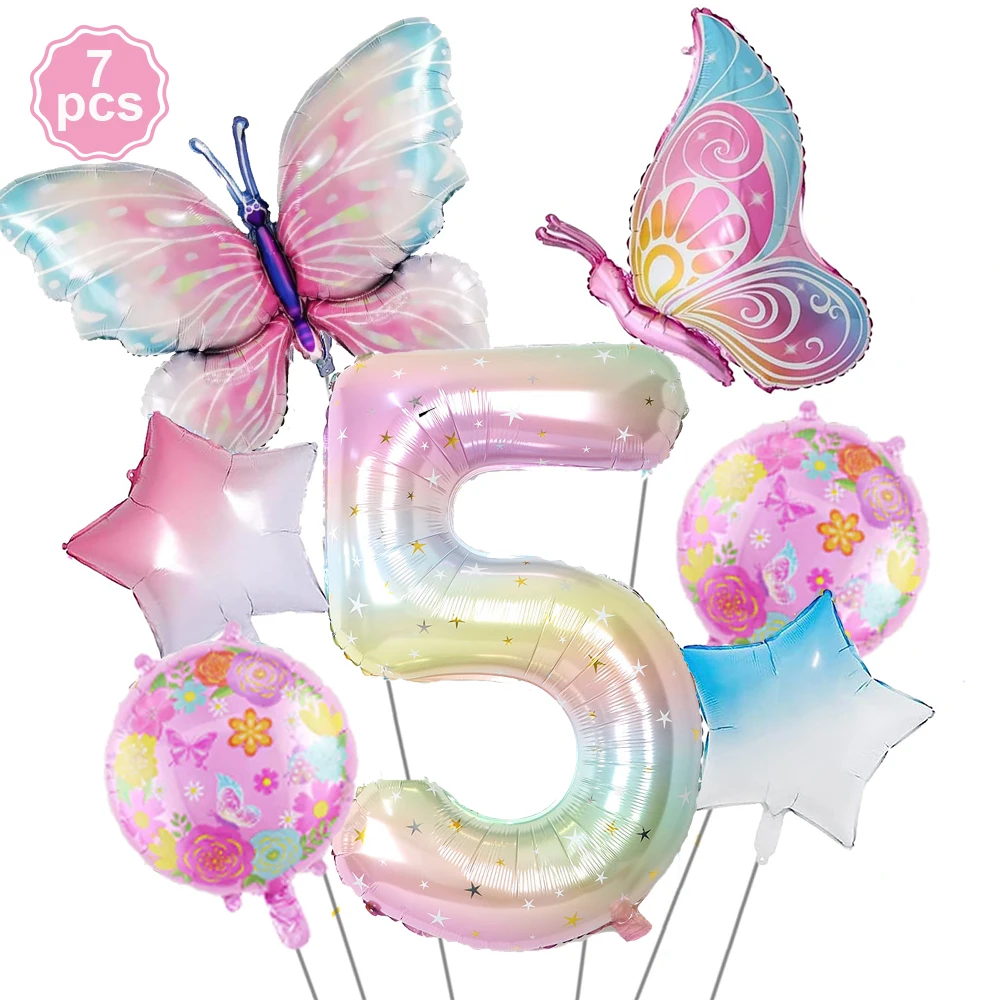 

Набор воздушных шаров-бабочек 7 шт., 40 дюймов, розово-синий, 1-9, фольгированные