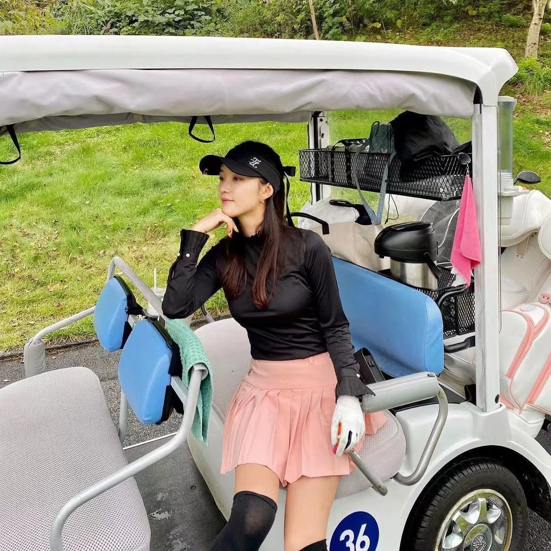 

Golf tennis pleated skirt women's high waist slim double pleated stitching outdoor anti-glare temperament small fragrance