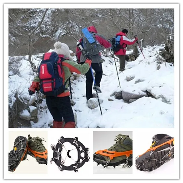 

1 Pair Outdoor Ice Gripper Outdoor Crampons Antiskid Shoe Covers Climbing Claw Snow Hiking Ski Shoes Nail Chain 8 Toothed