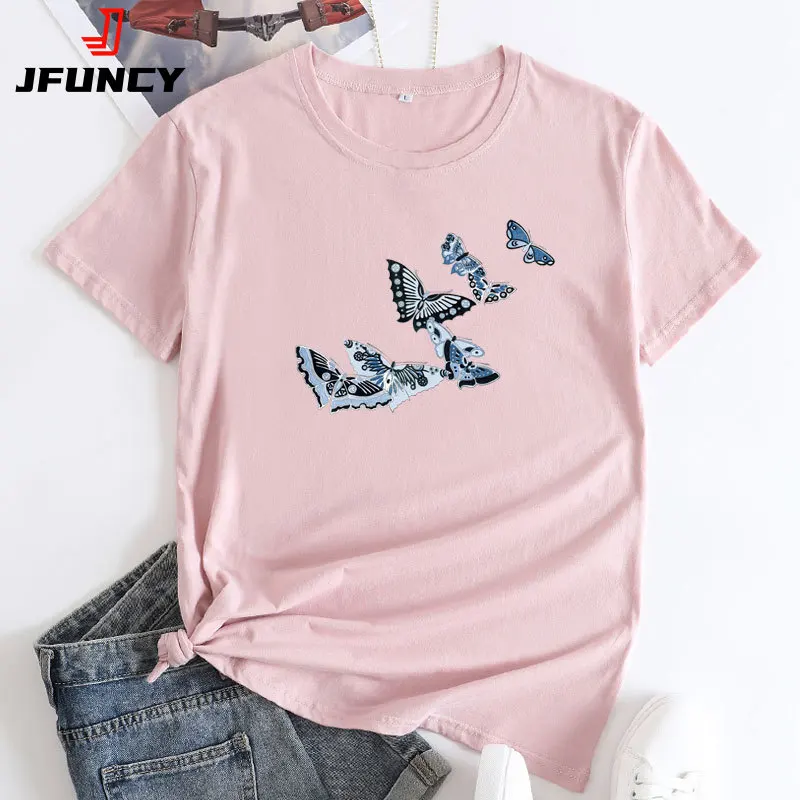 JFUCNY Woman Cotton Tshirt Women's Short Sleeve T-shirt Fashion Graphic Tee Shirt Female Summer Clothing 2022 Casual Loose Top