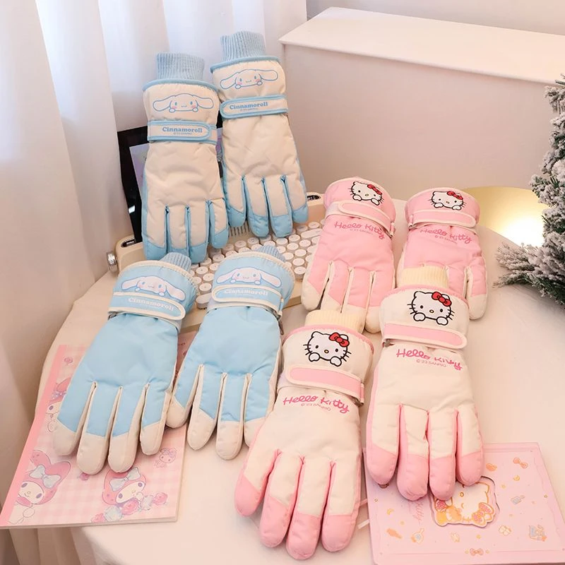 Sanrio Hello Kitty лыжные перчатки с милым мультяшным принтом Cinnamoroll Kawaii Girly Heart удобные