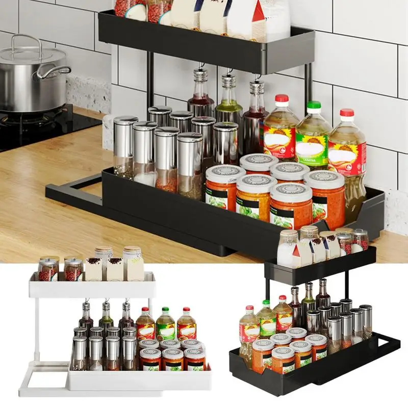

Bathroom Under Sink Organizer 2 Tier Kitchen Standing Rack Rustproof Durable Multipurpose Organizers Drawer Kitchen Spices Rack