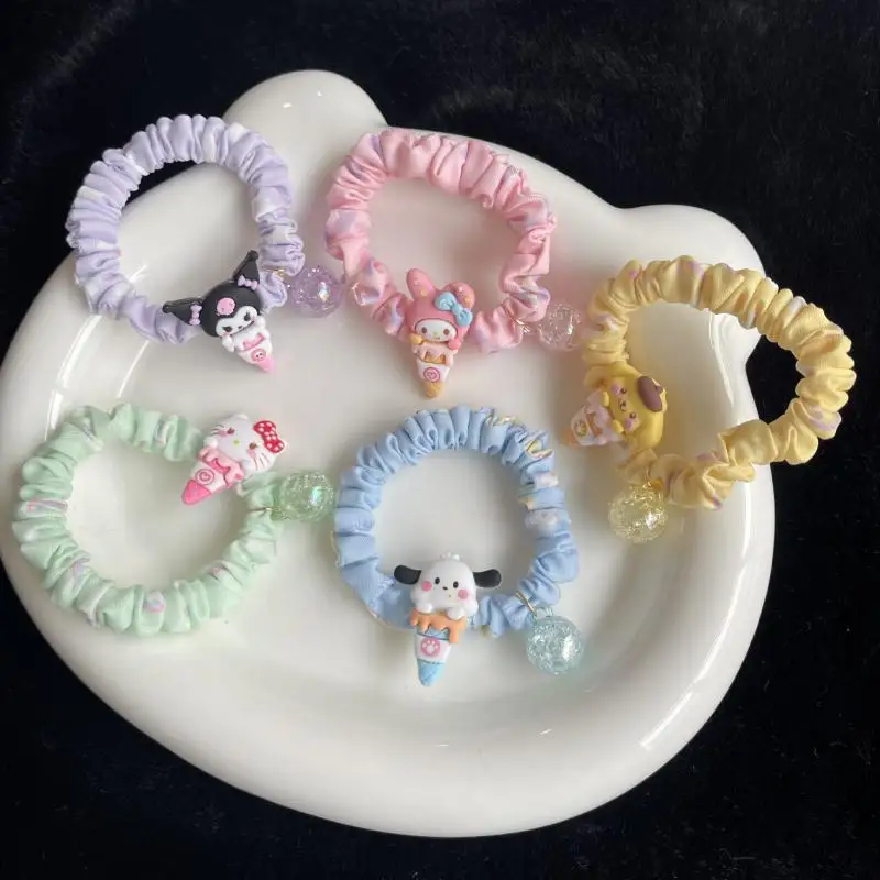 

New Hellokitty Hair Rope Kawaii Sanrio Mymelody Kuromi Korea Ins Cartoon Cone Hair Ring Girl Heart Color Hair Elastic Band