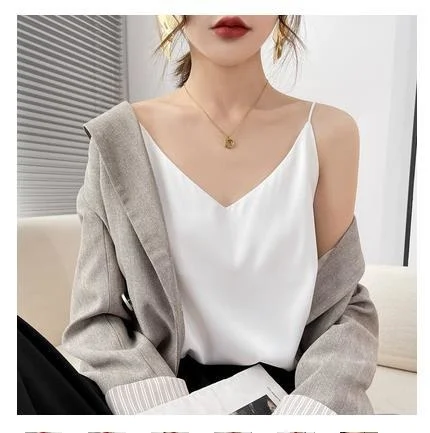 

Suspender vest women wear V-neck silk satin suit outside in summer sleeveless inside with versatile bottomed sexy top